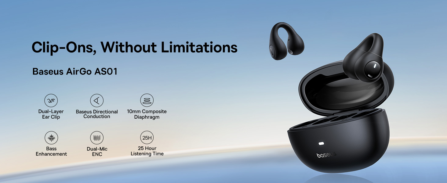 Baseus AirGo AS01 Open Ear Clip On Wireless Earbuds for Sports